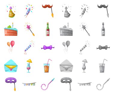 Parti ve Doğum günü sembolü yalıtılmış nesne. Hisse senedi için kutlama ve parti vektör simge topluluğu.