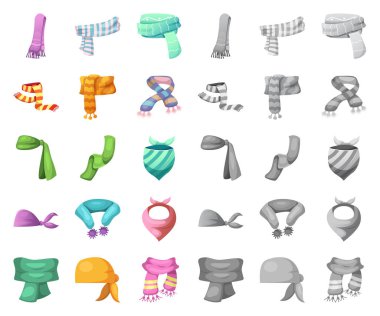 Bir eşarp ve şal işaret illüstrasyon vektör. Eşarp ve hisse senedi için aksesuar vektör simge kümesi.