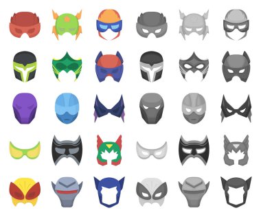 Karnaval maskesi çizgi film, set koleksiyonu tasarım için mono simgeler. Göz ve yüz vektör simge stok web illüstrasyon maske.