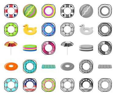 Çok renkli Yüzme set koleksiyonu tasarım için mono simgeleri çizgi film, daire. Farklı lifebuoys sembol stok web illüstrasyon vektör.