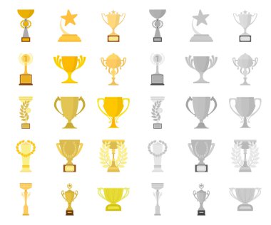 Gold Cup çizgi film, mono simgeler toplama tasarımı için ayarlayın. Kazananlar Kupası vektör simge stok web çizim.