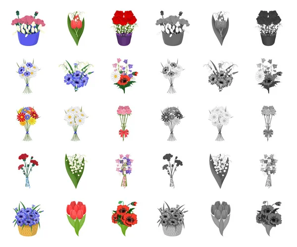 Ein Strauß frischer Blumen Cartoon, Mono-Symbole in Set-Kollektion für Design. verschiedene Sträuße Vektor Symbol Stock Web Illustration. — Stockvektor