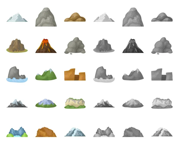 Различные горы мультфильм, моноиконки в коллекции наборов для design.Mountains и ландшафтных векторных символов веб-иллюстрации . — стоковый вектор