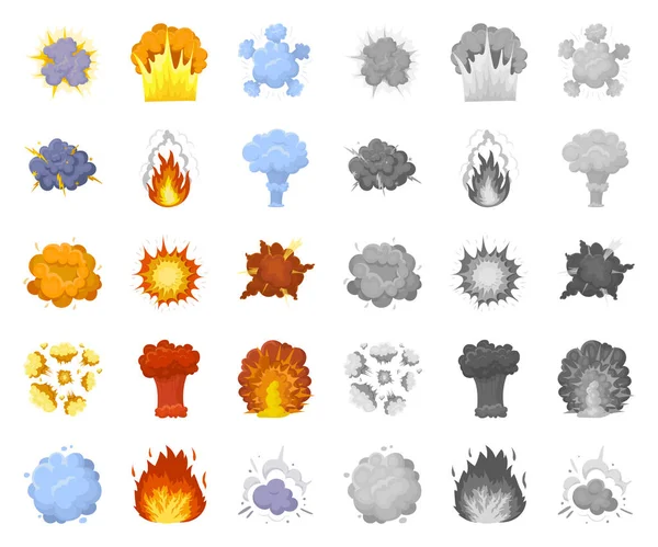Desenhos animados de explosões diferentes, ícones mono na coleção do jogo para a ilustração da correia fotorreceptora do símbolo do vetor do design.Flash e da chama . —  Vetores de Stock