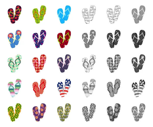 Chanclas de dibujos animados, iconos mono en la colección de conjuntos para el diseño. Zapatos de playa vector símbolo stock web ilustración . — Vector de stock