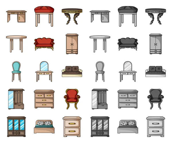 Möbel und Interieur Cartoon, Mono-Symbole im Set Sammlung für design.home Möbel Vektor-Symbol Stock Web-Illustration. — Stockvektor