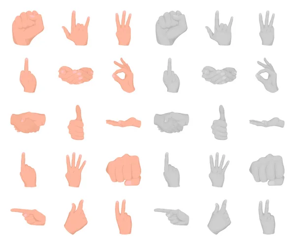 Hand gesture cartoon, mono icons in set collection for design. Рисунок векторных символов ладони и пальца . — стоковый вектор