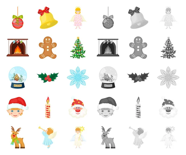 Atributos de Natal e acessórios desenhos animados, ícones mono na coleção de conjuntos para design. Feliz Natal vetor símbolo web ilustração . — Vetor de Stock