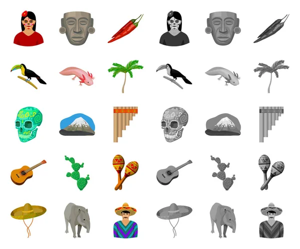 Country Mexico cartoon, mono icons in set collection for design. Мексика и векторные векторные символы . — стоковый вектор