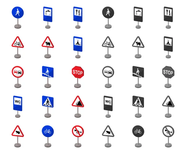 Yol işaretleri farklı türde karikatür, set koleksiyonu tasarım için mono simgeler. Uyarı ve yasağı işaretler sembol stok web illüstrasyon vektör. — Stok Vektör