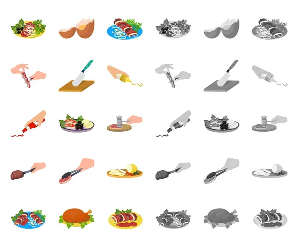 Cocina de dibujos animados de alimentos, iconos mono en la colección de conjuntos para el diseño. Cocina, equipo y herramientas vector símbolo stock web ilustración . — Vector de stock