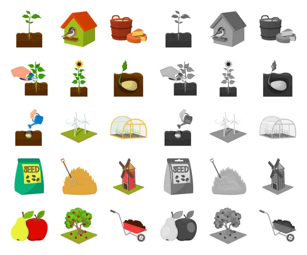 Caricature de ferme et d'agriculture, icônes mono dans la collection de set pour le design. Jardin et plantes isométrique vecteur symbole stock web illustration . — Image vectorielle