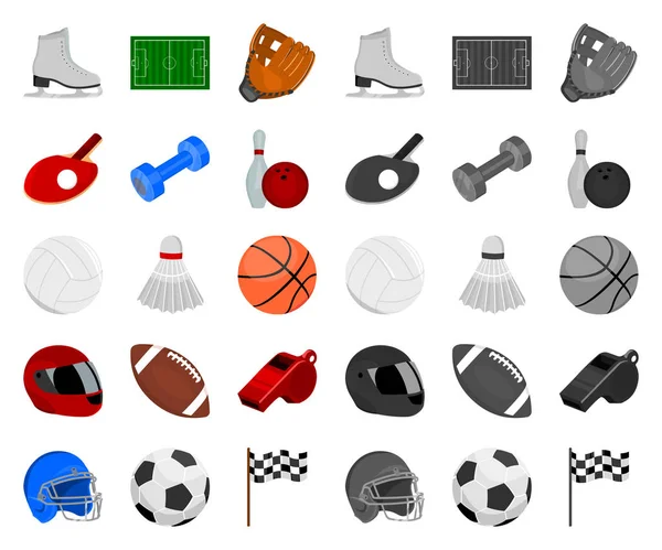 Différents types de dessins animés sportifs, des icônes mono dans la collection de jeux pour la conception. Matériel de sport symbole vectoriel stock illustration web . — Image vectorielle