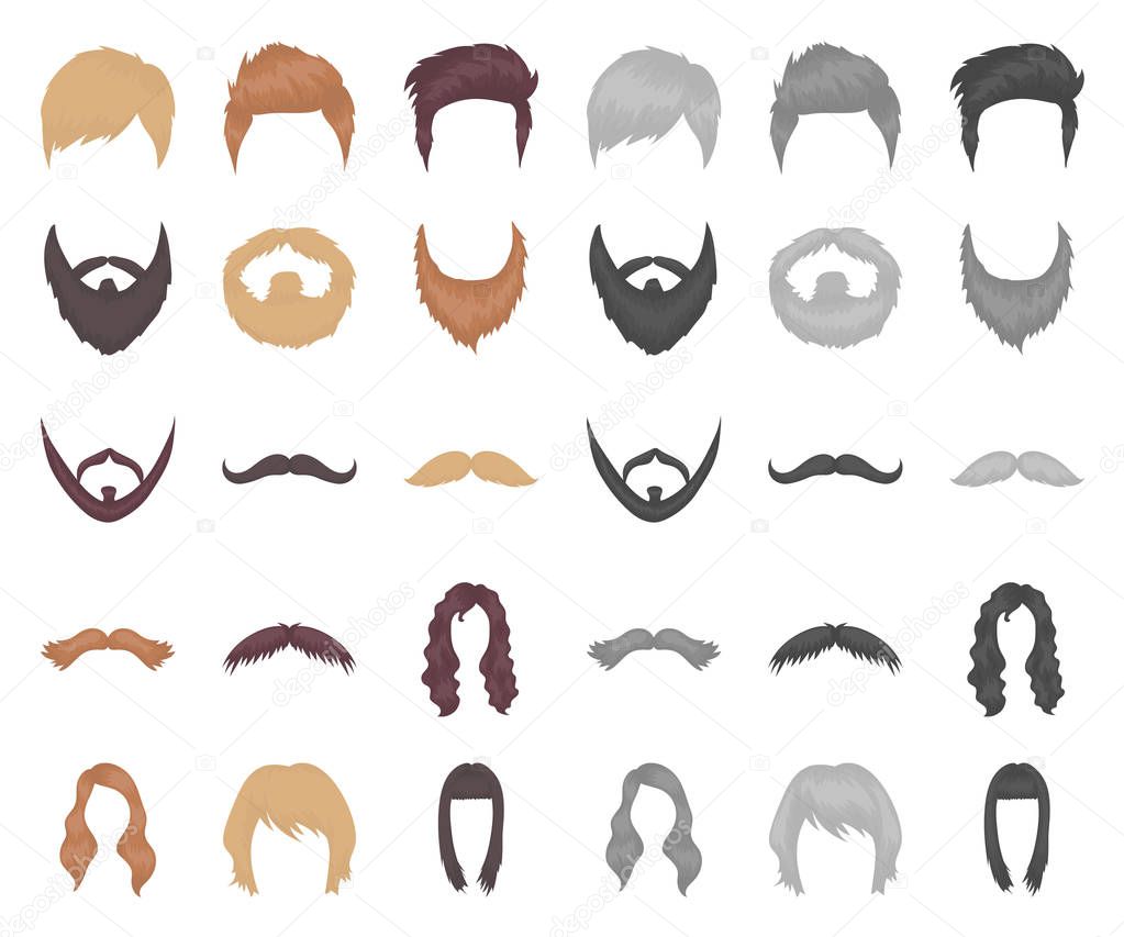 Mustache and beard, hairstyles cartoon,mono icons in set collection for design. Stylish haircut vector symbol stock  illustration.