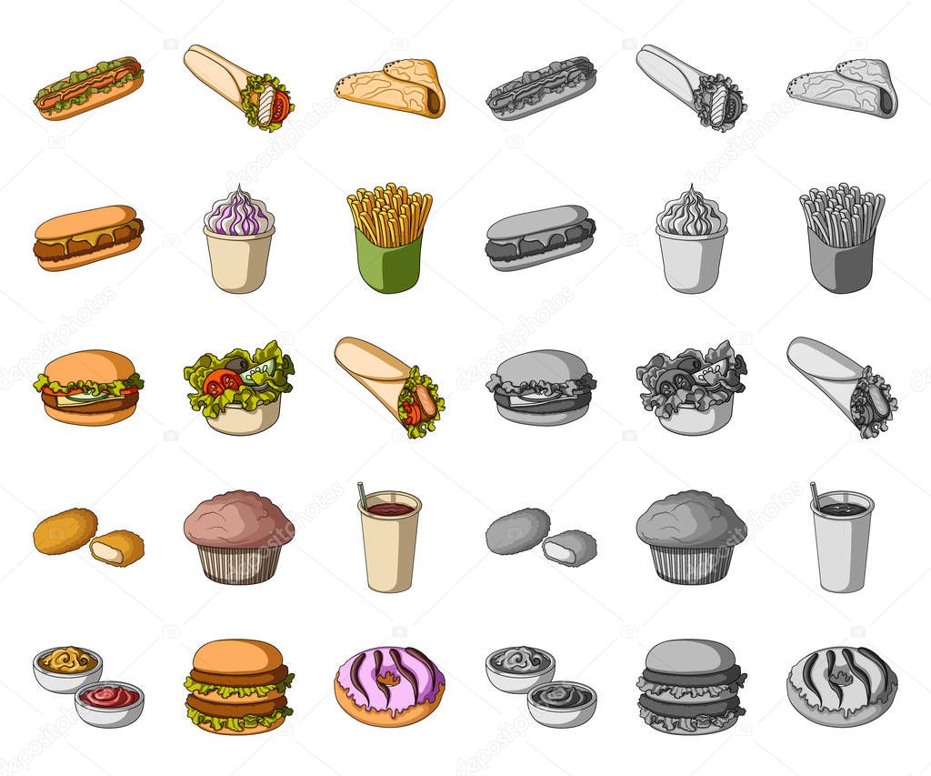 Fast food cartoon,mono icons in set collection for design.Food from semi-finished products vector symbol stock  illustration.