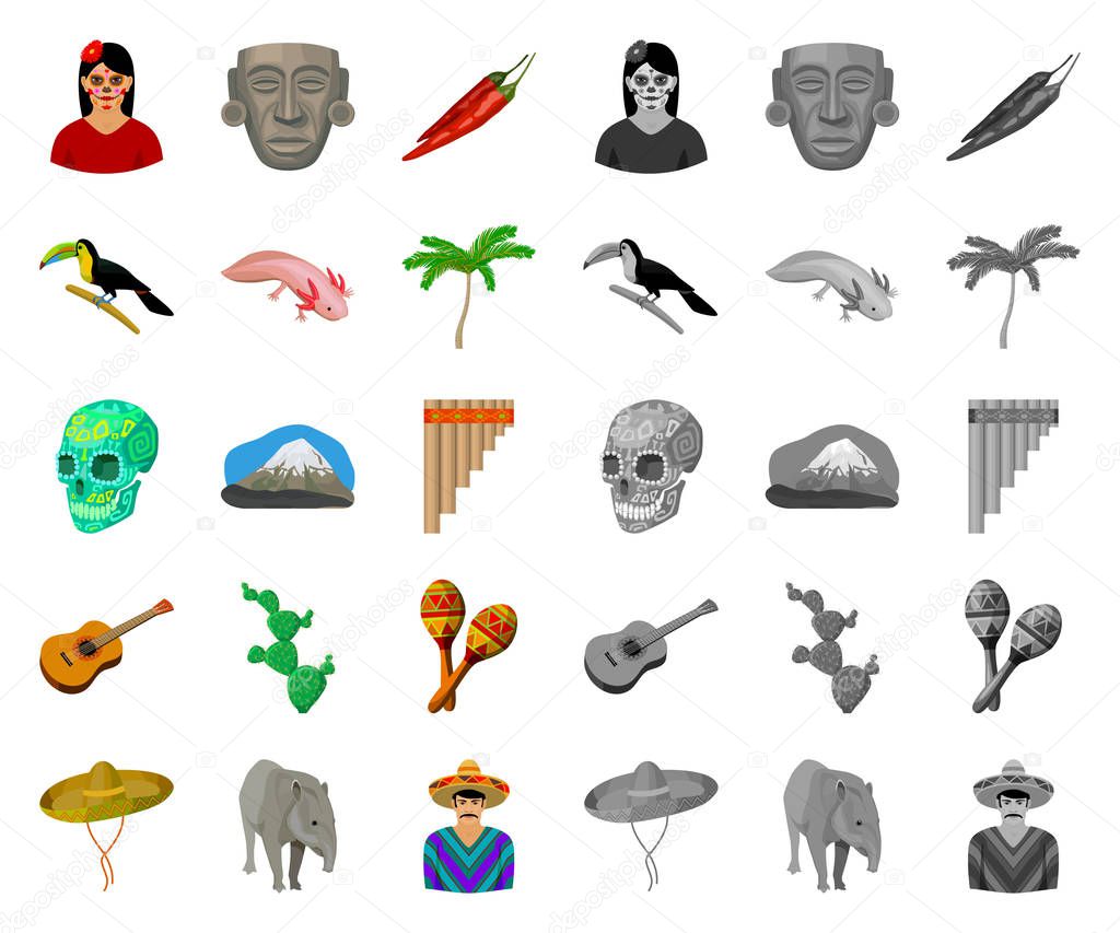 Country Mexico cartoon,mono icons in set collection for design. Mexico and landmark vector symbol stock  illustration.