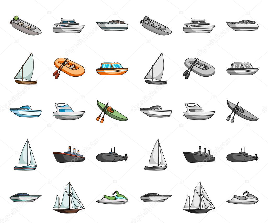 Water and sea transport cartoon,mono icons in set collection for design. A variety of boats and ships vector symbol stock web illustration.