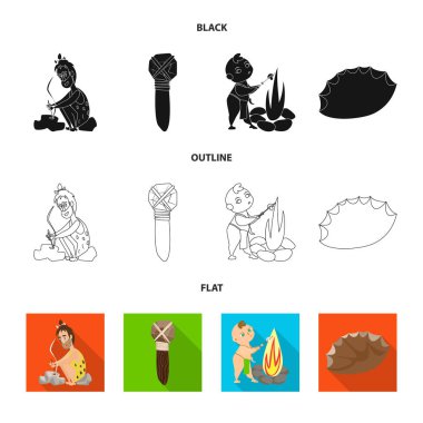 Evrim ve tarih öncesi simge vektör Illustration. Evrim ve geliştirme hisse senedi vektör çizim seti.