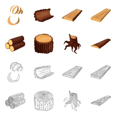 Ağaç ve ham logo yalıtılmış nesne. Web için ağaç ve inşaat hisse senedi simgesi kümesi.