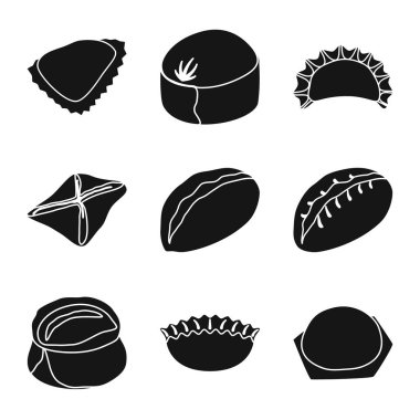 Mutfağı ve meze sembolü yalıtılmış nesne. Hisse senedi için mutfak ve gıda vektör simge topluluğu.