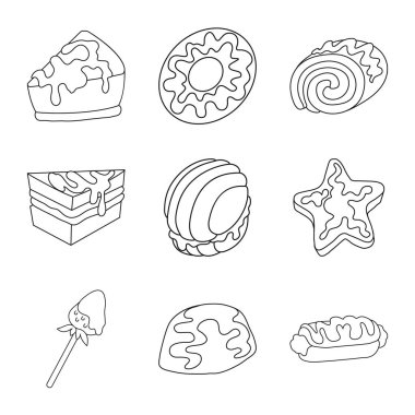 Tatlı ve ürün simge vektör Illustration. Tatlı ve karamel hisse senedi vektör çizim topluluğu.