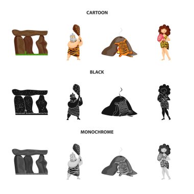 Evrim ve tarih öncesi işareti yalıtılmış nesne. Evrim ve geliştirme hisse senedi vektör çizim seti.