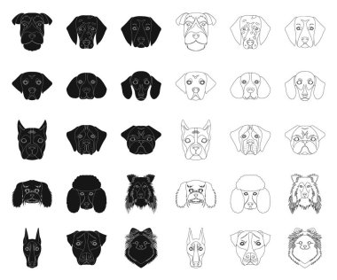 Siyah, set koleksiyonu tasarım için anahat simgelerini köpek doğurmak. Bir köpek vektör simge stok web illüstrasyon namlu.