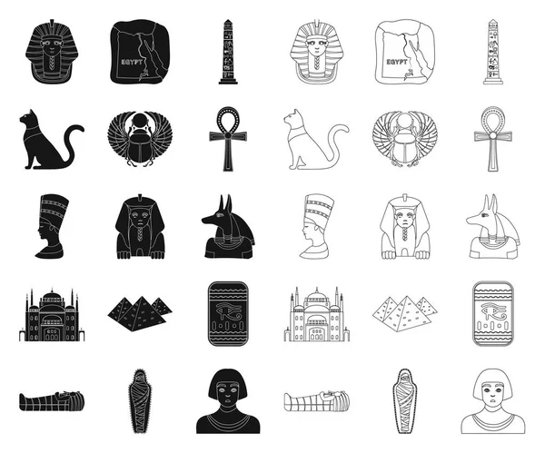 Ancienne Egypte noire, icônes de contour dans la collection de jeu pour le design. Le règne de Pharaon vecteur symbole stock web illustration . — Image vectorielle