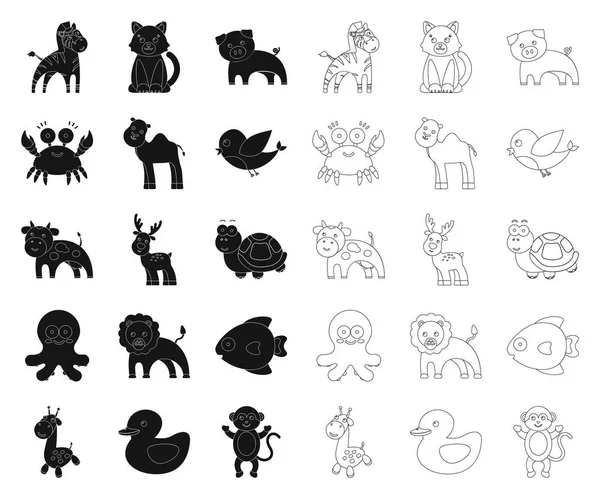 Нереалістичні чорні, контурні значки тварин у наборі для дизайну. Іграшкові тварини Векторний символ стокова веб-ілюстрація . — стоковий вектор