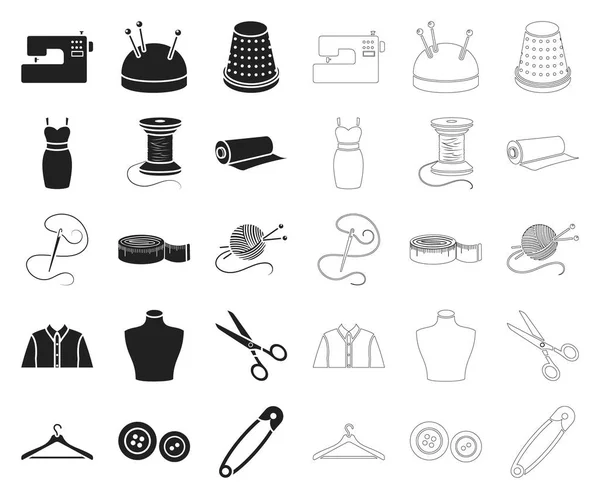 Atelier and sewing black,outline icons in set collection for design. Equipment and tools for sewing vector symbol stock web illustration. — Stock Vector