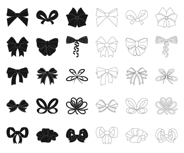 色とりどりの弓黒、アウトラインのアイコン デザインのセットのコレクション。装飾ベクトル シンボル ストック web 図のための弓. — ストックベクタ