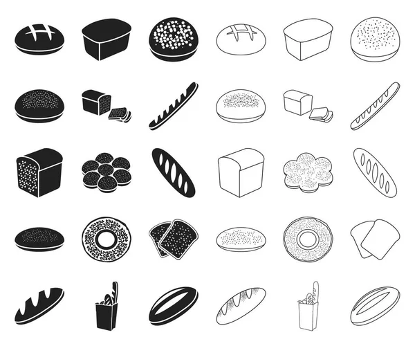 Types of bread black,outline icons in set collection for design. Bakery products vector symbol stock web illustration. — 图库矢量图片