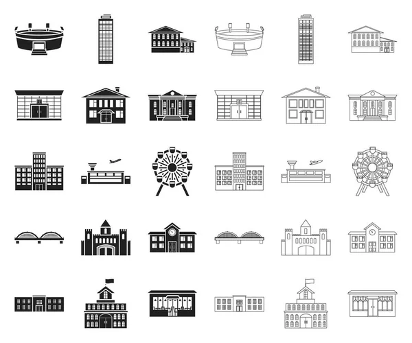 Reparação de edifícios preto, ícones de contorno na coleção de conjuntos para design.Building material e ferramentas símbolo vetorial ilustração web . — Vetor de Stock