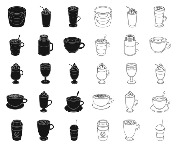 Различные виды кофе черный, контуры значки в коллекции наборов для дизайна. Векторные символы кофейных напитков . — стоковый вектор