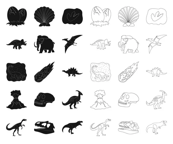 Různých dinosaurů černá, obrys ikony v nastavení kolekce pro design. Prehistorických zvířat vektor symbol akcií web ilustrace. — Stockový vektor