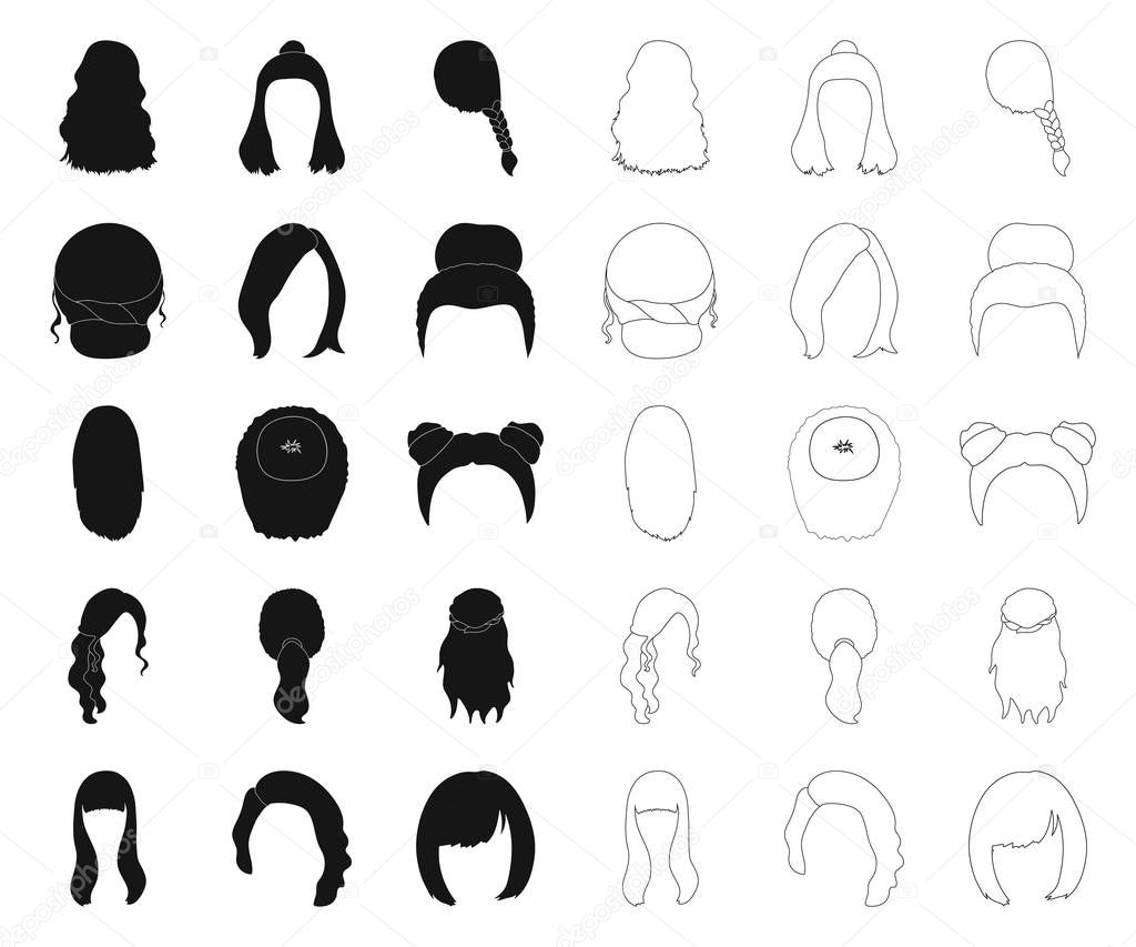 Female hairstyle black,outline icons in set collection for design. Stylish haircut vector symbol stock web illustration.