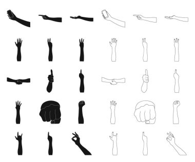 Jestler ve onların anlamı siyah set koleksiyonu tasarım için anahat simgeleri. Duygusal iletişim vektör simge stok web illüstrasyon parçası.