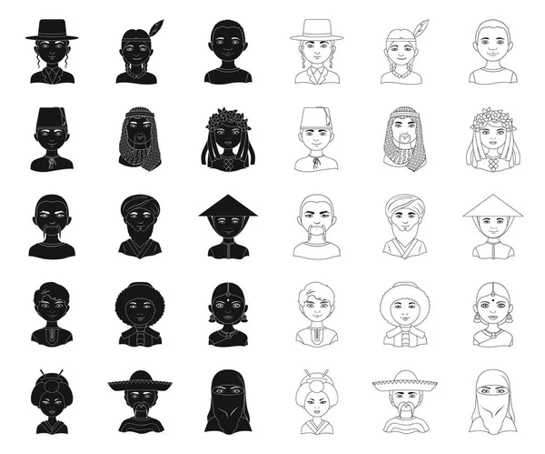 Lidská rasa černá, obrys ikony v nastavení kolekce pro design. Lidé a státní symbol akcií webové vektorové ilustrace. — Stockový vektor
