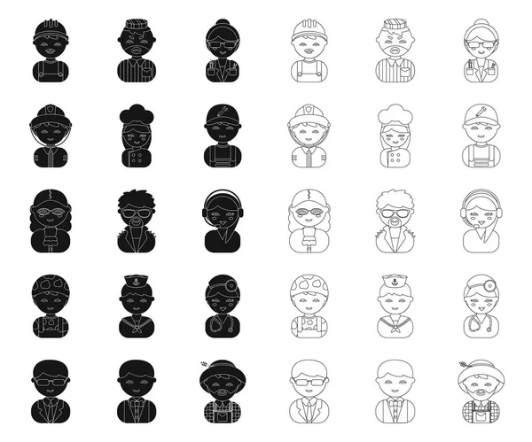 People of different professions black,outline icons in set collection for design. Worker and specialist vector symbol stock web illustration. — Stock Vector