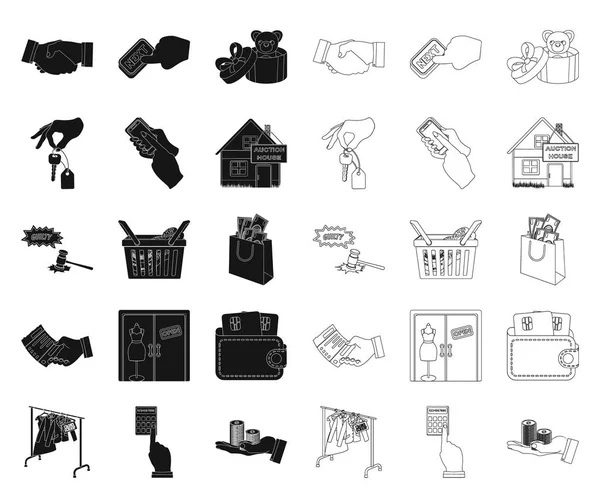 E-commerce et noir d'affaires, icônes de contour dans la collection de jeu pour le design. Achat et vente de symboles vectoriels illustration web stock . — Image vectorielle