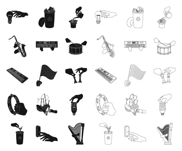 Manipuláció kezét fekete, vázlat ikonok beállítása gyűjtemény a design. Kéz mozgalom vektor szimbólum állomány honlap illusztráció. — Stock Vector
