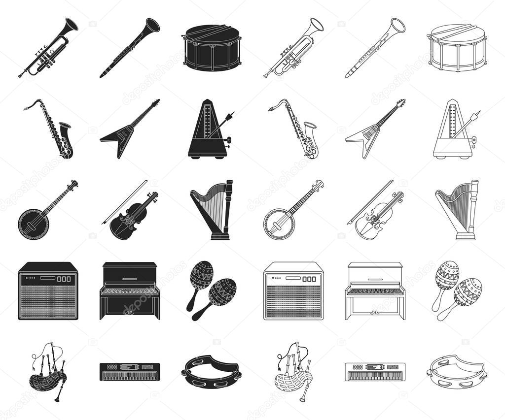 Musical instrument black,outline icons in set collection for design. String and Wind instrument vector symbol stock web illustration.