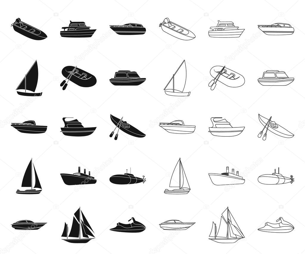 Water and sea transport black,outline icons in set collection for design. A variety of boats and ships vector symbol stock web illustration.