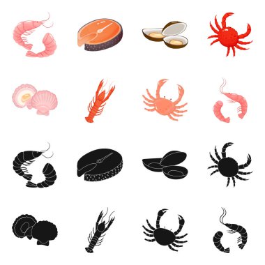 Taze ve restoran logosu yalıtılmış nesne. Taze ve deniz hisse senedi vektör çizim seti.