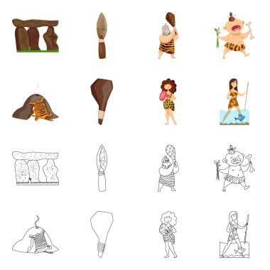 Evrim ve tarih öncesi simge vektör Illustration. Evrim ve geliştirme hisse senedi vektör çizim seti.