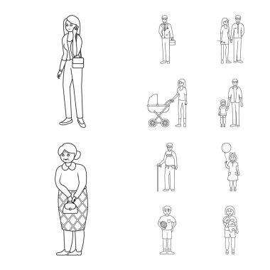 Mutlu ve karakter simge vektör tasarımı. Portre hisse senedi vektör çizim ve mutlu kümesi.