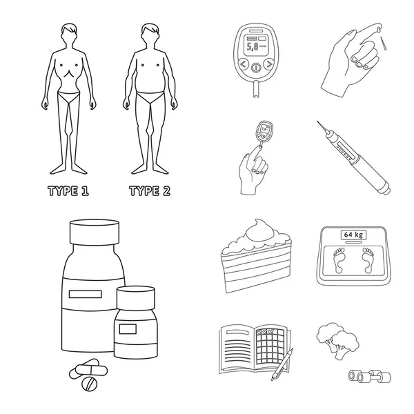 Objeto aislado de mellitus y símbolo de la diabetes. Colección de mellitus y el icono del vector de dieta para la acción . — Vector de stock