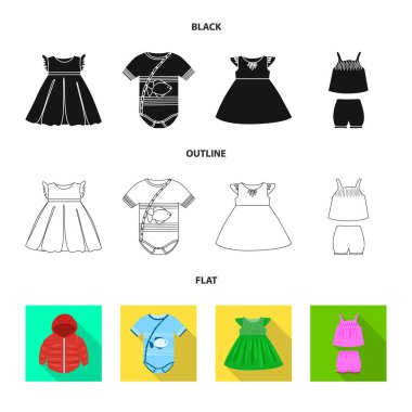 Moda ve giysi simge vektör Illustration. Moda ve pamuk stok vektör çizim seti.