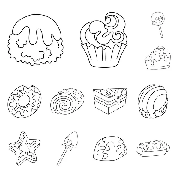 Векторная иллюстрация сладкого и товарного знака. Коллекция сладкого и карамельного инвентаря . — стоковый вектор