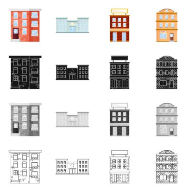 Belediye illüstrasyon vektör ve logo Merkezi. Emlak hisse senedi vektör çizim ve Belediye kümesi.